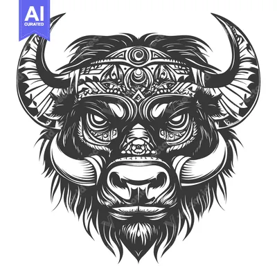 Aset desain premium: Intricately Designed Bull Head with Tribal Patterns