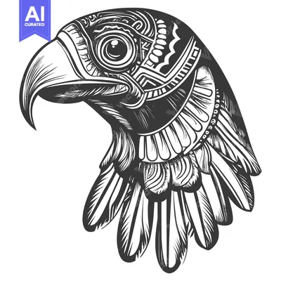 Ornate Eagle Head with Detailed Feathers and Geometric Patterns