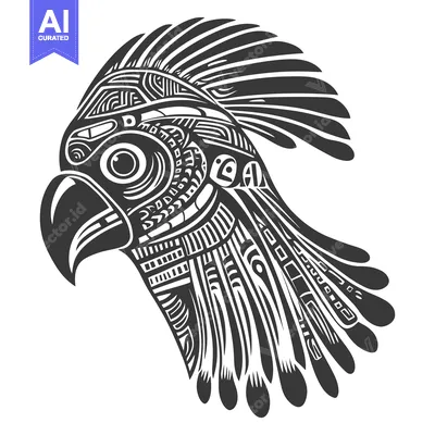 Stylized Black and White Parrot Head with Tribal Design