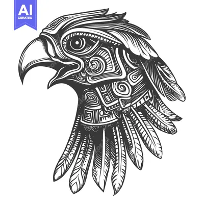Ornate Eagle Head with Detailed Feathers and Geometric Patterns