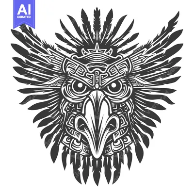 Ornamental Tribal Eagle Head with Feathers