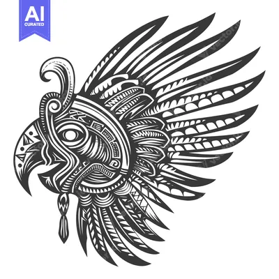 Ornate Aztec Bird Head with Wing