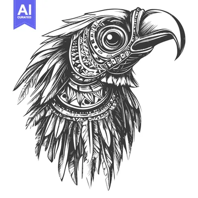 Ornate Eagle Head with Detailed Feathers and Geometric Patterns