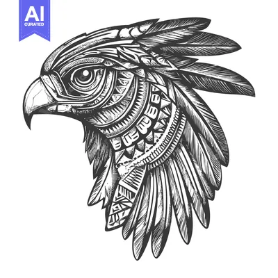 Geometric Eagle Head with Detailed Feathers