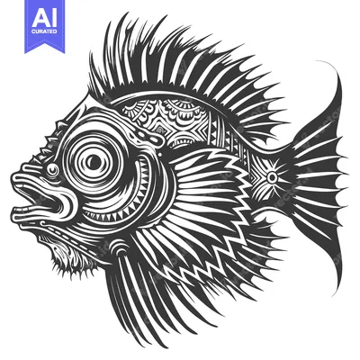 Tribal Fish with Geometric Pattern and Sharp Fins