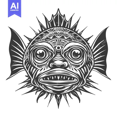 Stylized Monochrome Illustration of a Fish with Sharp Spines