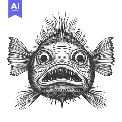 A Detailed Illustration of a Ferocious Fish with Spikes and Sharp Teet