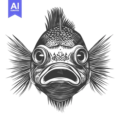 Aset premium populer: Monochromatic Illustration of a Fish with Open Mouth and Fins