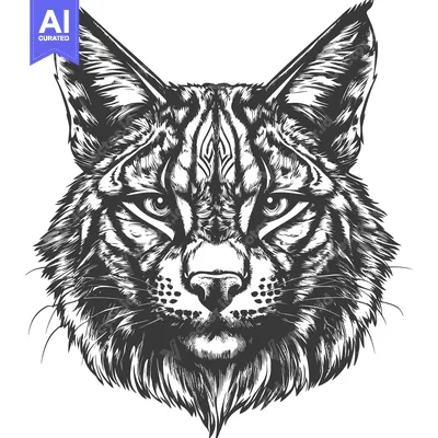 Aset premium populer: Detailed Black and White Illustration of a Fierce Lynx Head.