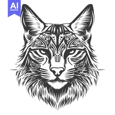 Aset premium populer: Tribal Patterned Cat Head with Whiskers