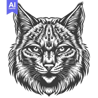 Black and White Illustrated Portrait of a Bobcat