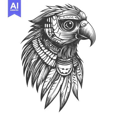 Aset premium populer: Ornate Eagle Head with Feathers and Tribal Design
