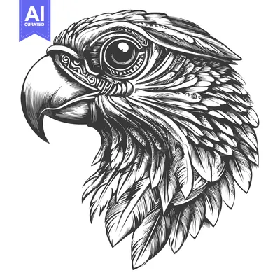 Detailed Black and White Illustration of an Eagle's Head