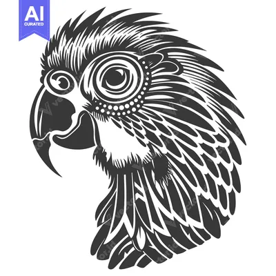 Premium design asset: Stylized Black and White Parrot Head Illustration