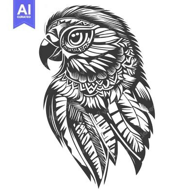 Ornamental Black and White Parrot Head Design