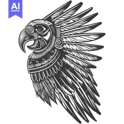 Black and White Illustration of a Native American Eagle Headdress