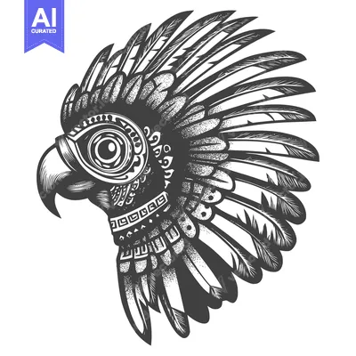 Ornate Bird Head with Feathered Headdress