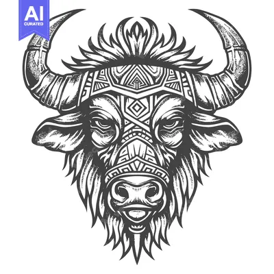 Tribal Bull Head with Geometric Pattern