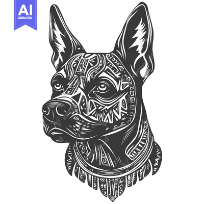 Aset desain premium: Tribal Design Black and White Dog Portrait