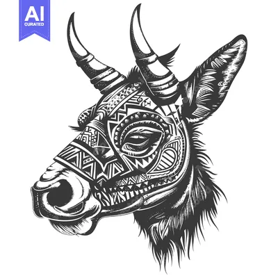Tribal Design Bull Head with Geometric Patterns