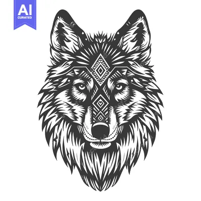 Tribal Design Wolf Head with Geometric Pattern