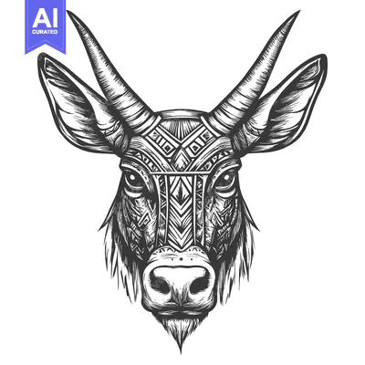 Tribal Geometric Deer Head with Antlers