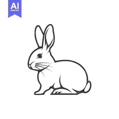 A Black and White Outline of a Sitting Rabbit