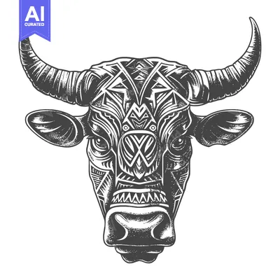Tribal Geometric Patterned Bull Head Illustration