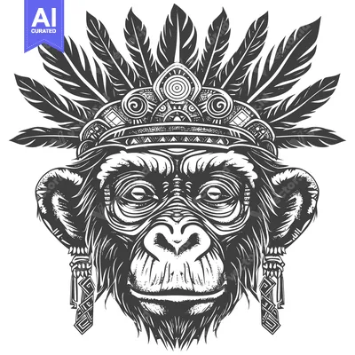 Aset desain premium: Tribal Headdress Wearing Monkey Head