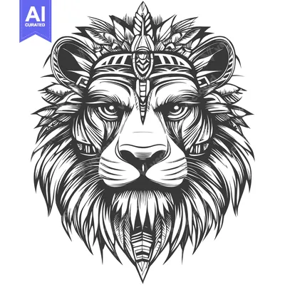 Tribal Lion Head with Ornate Headdress