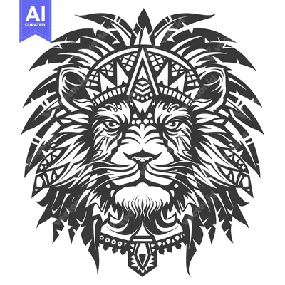 Tribal Lion with Geometric Pattern and Crown