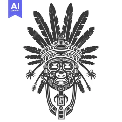 Tribal Mask with Feathered Headdress and Geometric Design