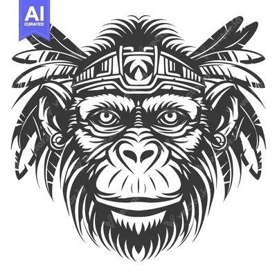 Tribal Monkey Head with Feathers and Headband