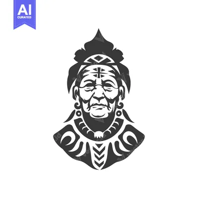 Tribal Native American Chief Portrait with Feathers and Jewelry