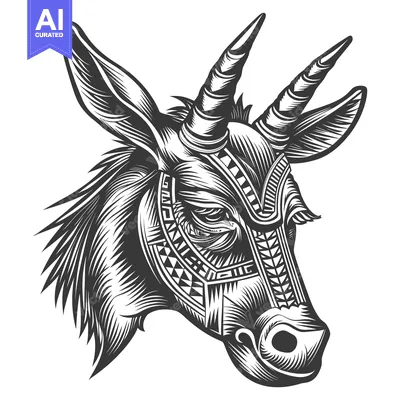 Tribal  Patterned  Animal  Head  With  Horn