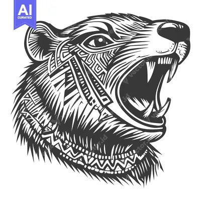 Aset premium populer: Tribal Patterned Bear Head with Open Mouth and Sharp Teeth