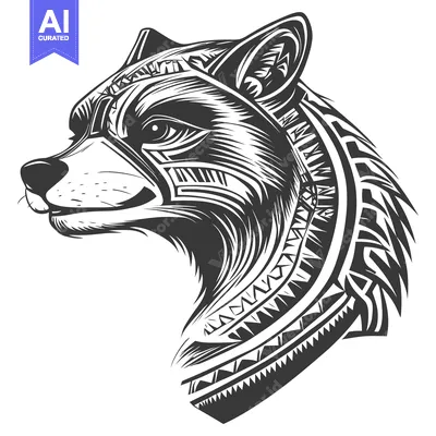Aset premium populer: Tribal patterned black and white raccoon head