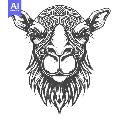 Tribal Patterned Camel Head in Black and White