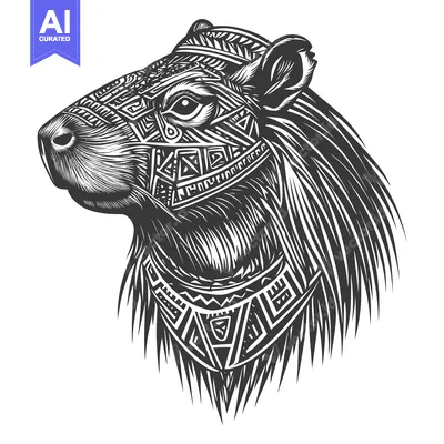 Tribal Patterned Capybara Head in Profile
