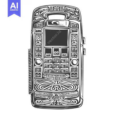 Premium design asset: Tribal-patterned cell phone with geometric designs