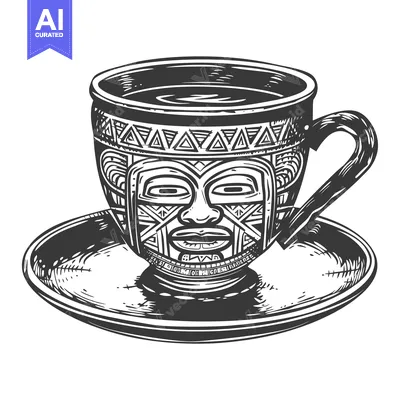 Premium design asset: Tribal Patterned Coffee Cup with Face Design
