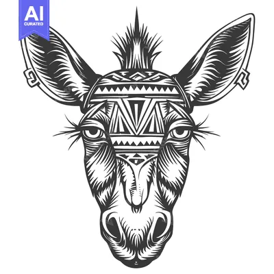 Tribal-Patterned Donkey Head with Spiky Hair