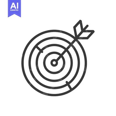 A black and white outline of a target with an arrow in the center