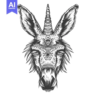 Tribal patterned donkey with a horn