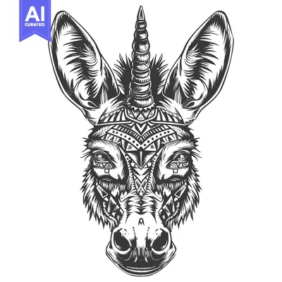Tribal Patterned Donkey with a Unicorn Horn