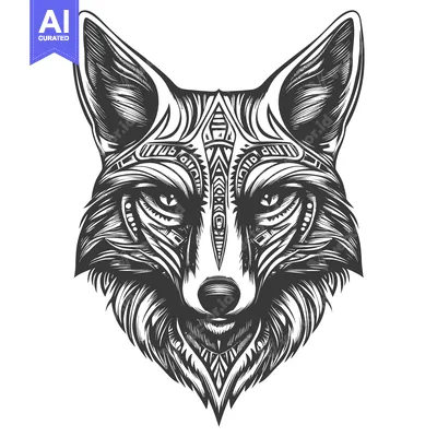 Aset premium populer: Tribal Patterned Fox Head Illustration in Black and White
