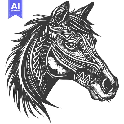 Aset premium populer: Tribal Patterned Horse Head in Black and White