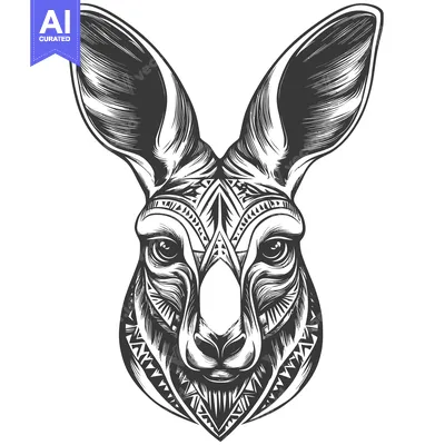 Aset premium populer: Tribal Patterned Kangaroo Head Illustration