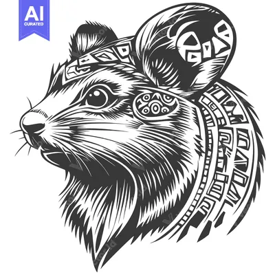 Aset premium populer: Tribal Patterned Mouse Head with Large Ear