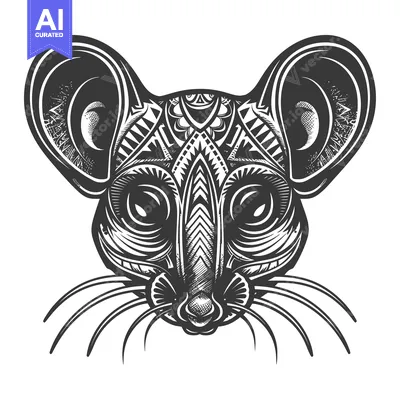 Tribal Patterned Mouse Head with Large Eyes